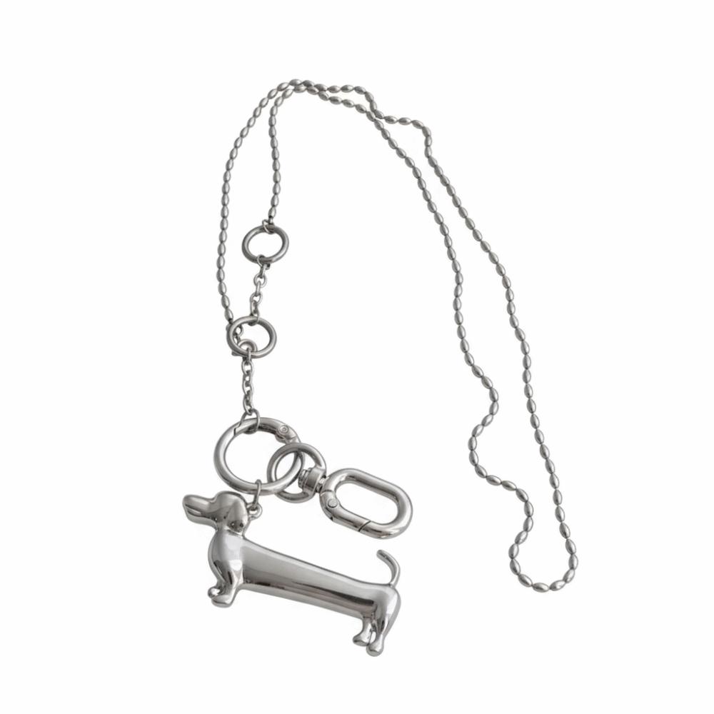 Vintage Dachshund Pendant Necklace Fashionable Beads Chain Trendy Cartoon Dog Choker Women