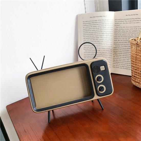 Держатель для телефона Подставка-подставка с поддержкой динамика Нескользящий держатель для мобильного телефона в виде ретро-телевизора для прослушивания музыки