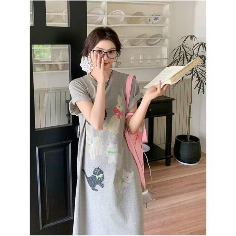 Женское платье-футболка с принтом, летнее свободное повседневное длинное платье для девочек