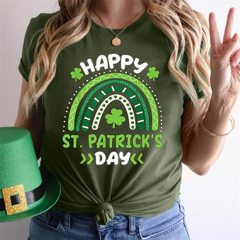 2026 Happy St Patrick Day T-shirt For Women Solid Color Simple Street Fashion T Shirts 3D Print Graphic Festival Lucky Tee Top
