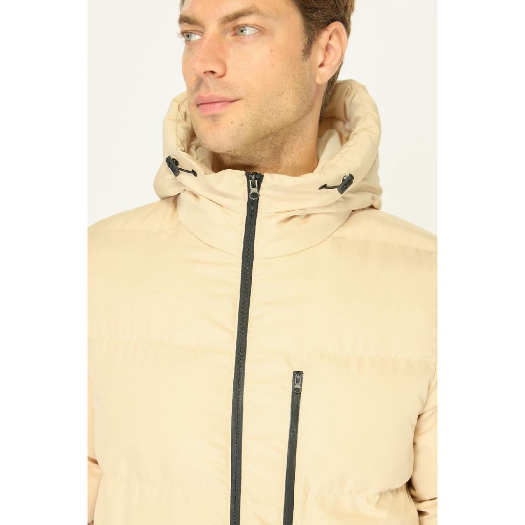 Мужское черное ветрозащитное стеганое зимнее пальто с капюшоном из волокна