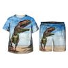 Комплекты детской одежды с принтом динозавра, одежда для маленьких мужчин, футболка с короткими рукавами для девочек + шорты, летние костюмы из 2 предметов