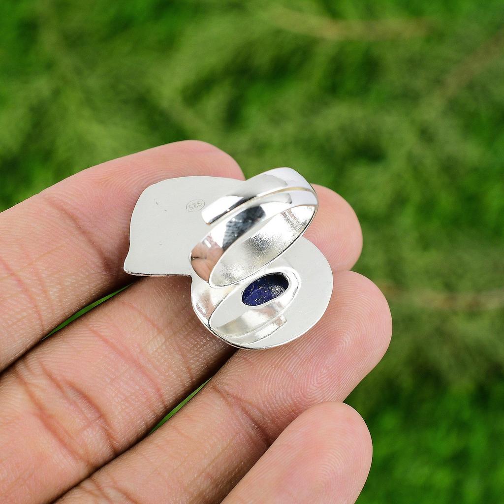 925 Sterling Silver Oval Lapis Lazuli Gemstone Mother Statement New Ring Jewelry