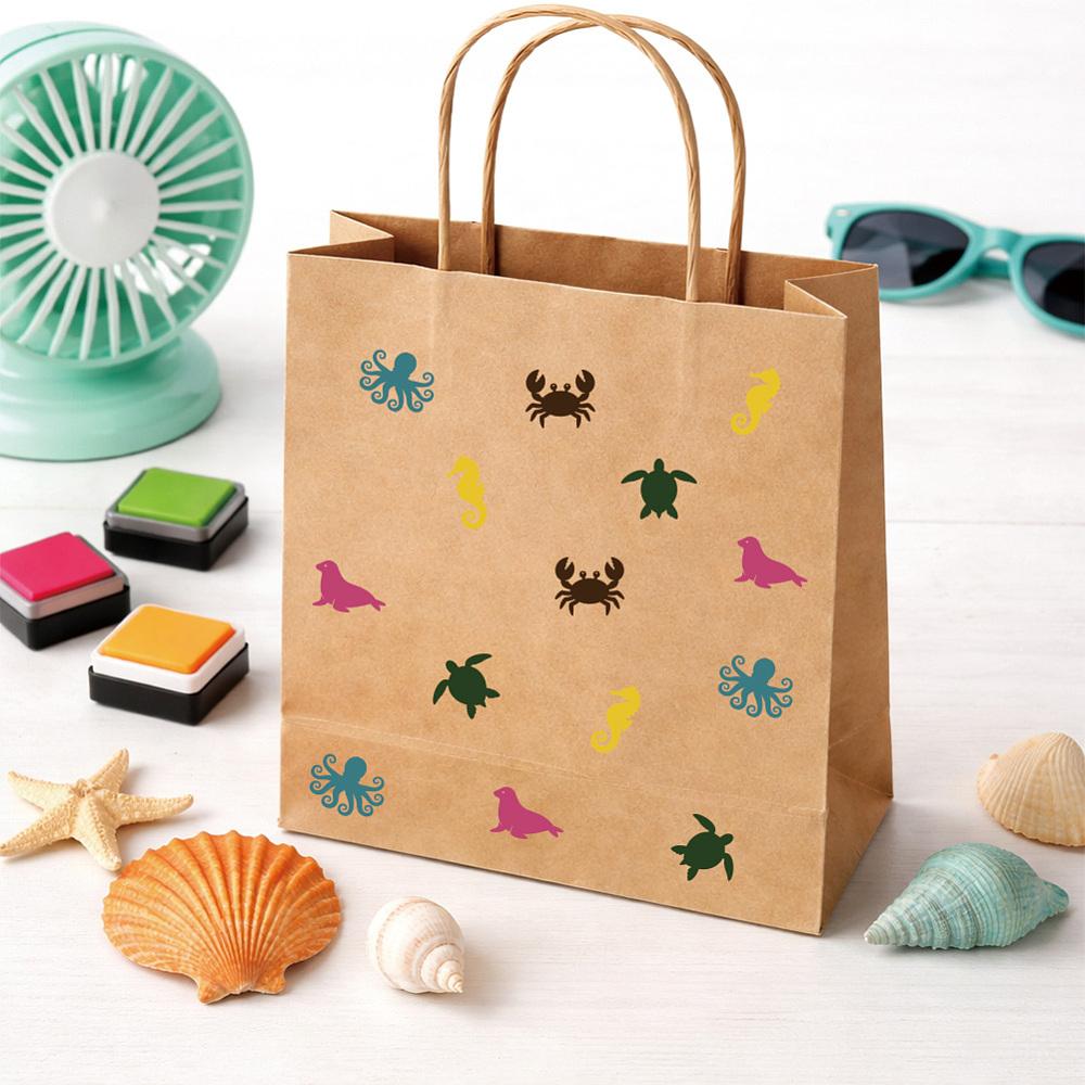5Pcs 5 Styles Plastic Rubber Stamps with Wood Handles DIY Egg Drawing Stamps Marine Animal 55x20mm Pattern: 18mm 1pc/style