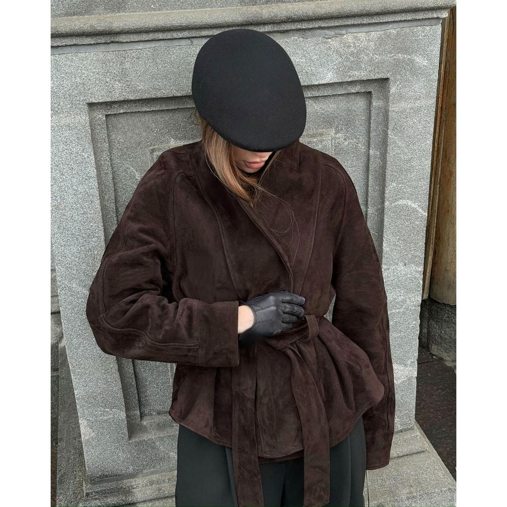 2025 Осень Зима Новая Винтажная Замшевая Куртка с Длинным Рукавом Женская Модная Повседневная Верхняя Одежда