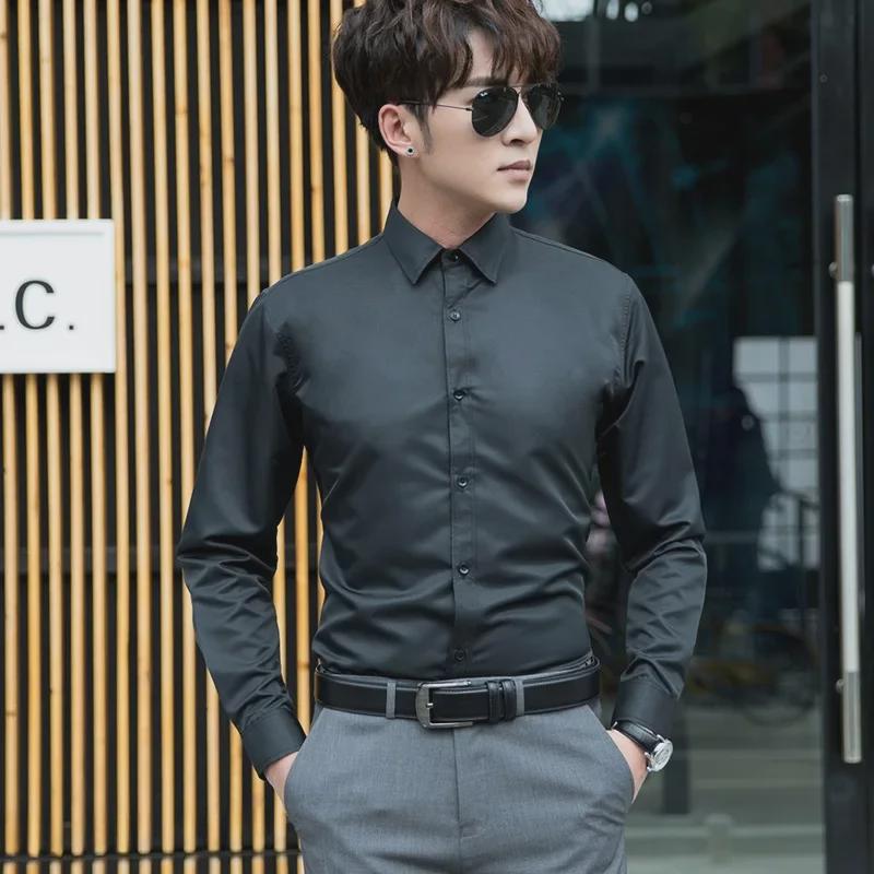 Мужская белая приталенная рубашка с длинным рукавом в деловом стиле (Большие размеры и унисекс)