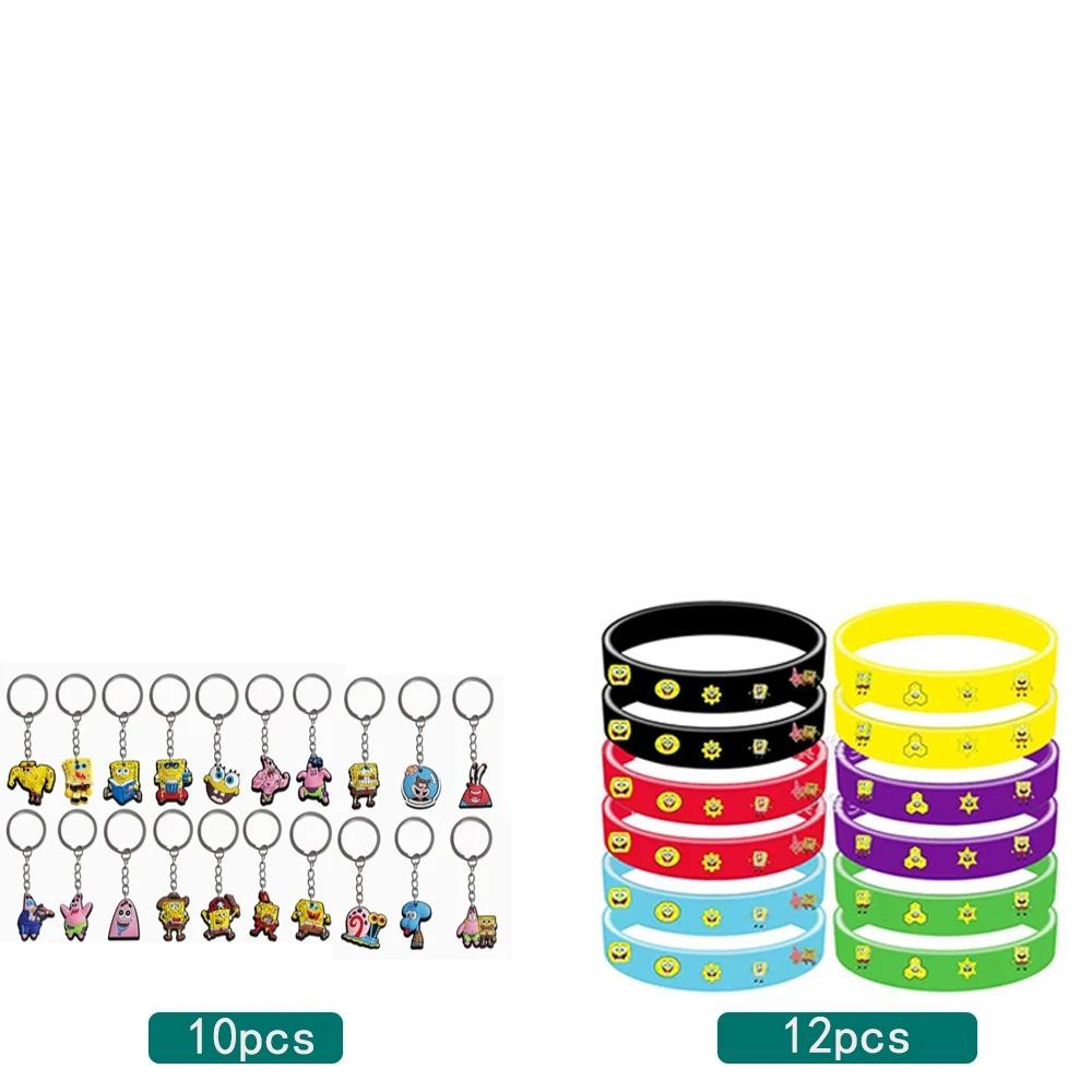 SpongeBob Theme Birthday Party Favor Supplies Keychain Sticker Slap Bracelets for Goodie Bag Fillers Classroom Reward Prizes