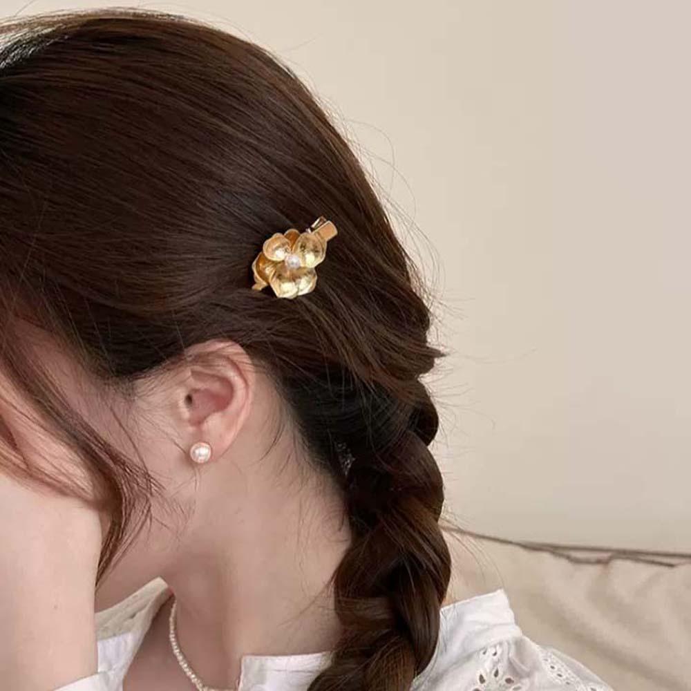 5pcs Hairstyle Tools Golden Flower Hair Forks Retro Wave Zinc Zinc Alloy Barrettes Pearl Side Clips Daily