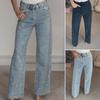 Faux Pearl Jeans for Women High Waist Straight Leg Stretch Denim Pants Casual Wide Leg Beaded Baggy Pants