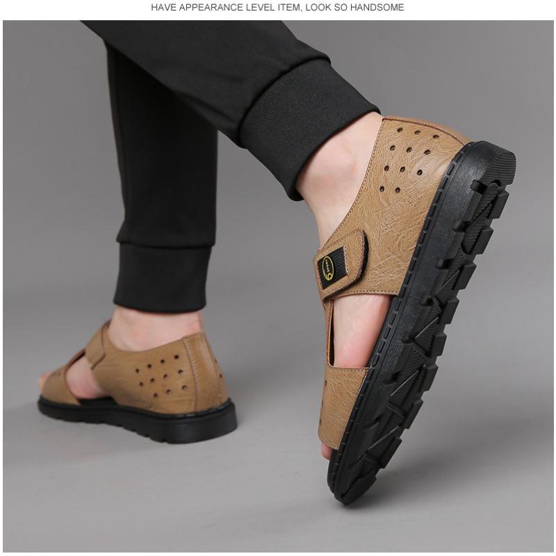 Модные летние модные ретро-сандалии в римском стиле с одной ногой, дизайнерские новые полые мягкие кожаные туфли для отдыха на природе, пляжные мужские туфли