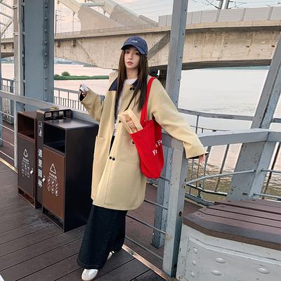 Утолщенная контрастная куртка с хлопковой подкладкой женская длинная цвета мать-и-мачехи новая свободная приталенная фроковая куртка женская.