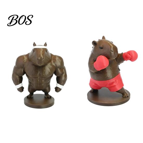 Tabletop Animal Figure Funny Capybara Figurine, 3D Printed Boxing/Muscular Statue, Novelty Toy Collectible Desktop Ornament for Home Office