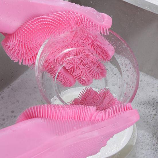 1 Pair Dishwashing Gloves Reusable Anti-slip Pattern Comfortable Cleaning Protective Gloves Household Kitchen Tools
