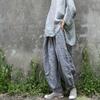 Johnature Женские винтажные серые широкие брюки с эластичной резинкой на талии, летние льняные брюки высокого качества, женские повседневные брюки