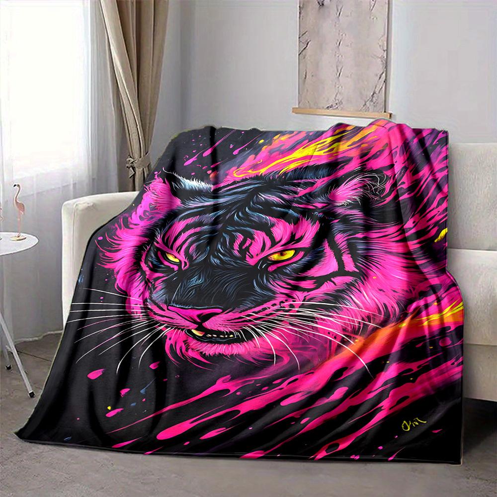 1pc Tiger Art Print Blanket Lightweight Flannel Blanket Throw Blanket For Sofa, Bed, Travel, Camping, Livingroom, Office yy251015164