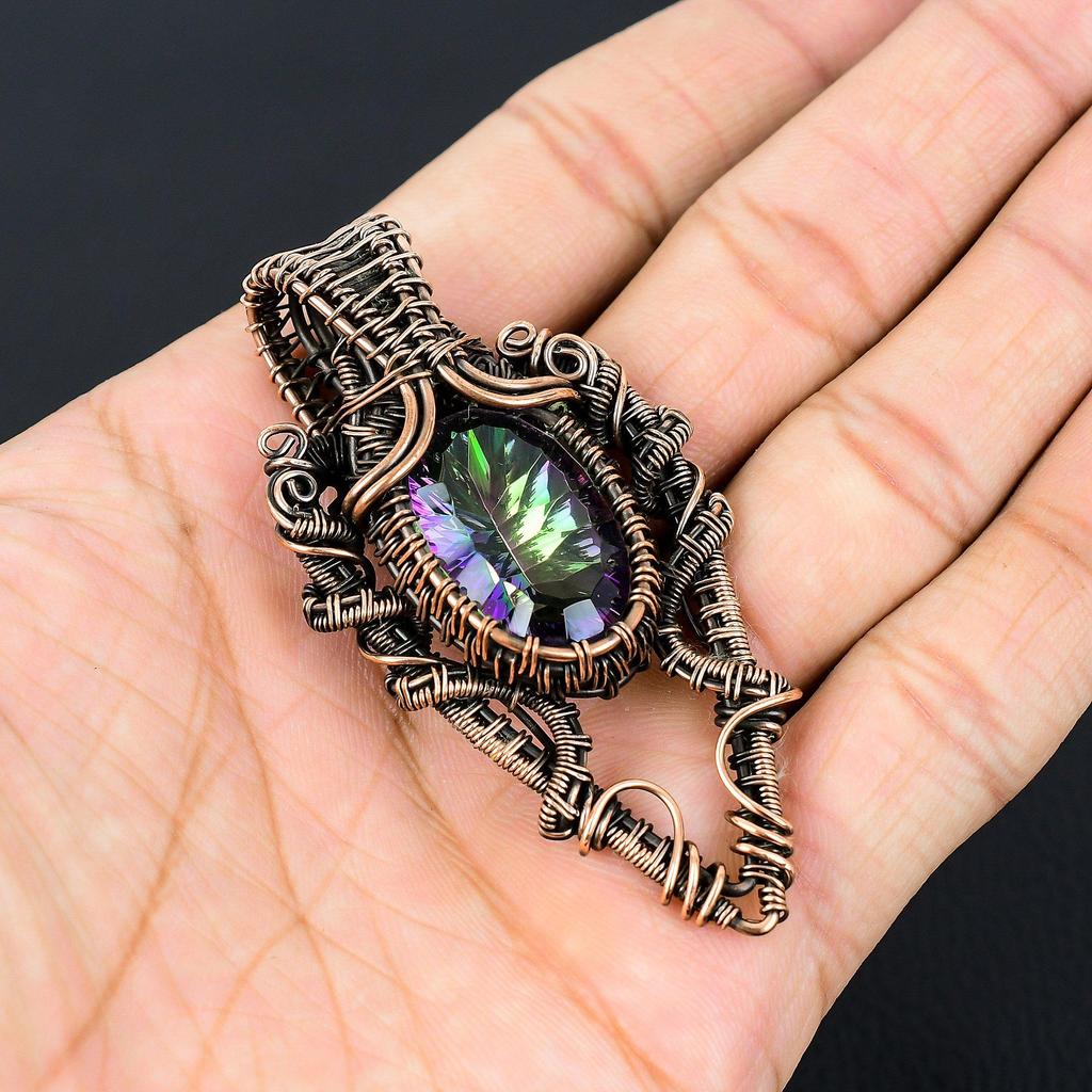 Удивительный мистический топаз драгоценный камень ручной работы медная проволочная обертка ювелирное украшение кулон для любви