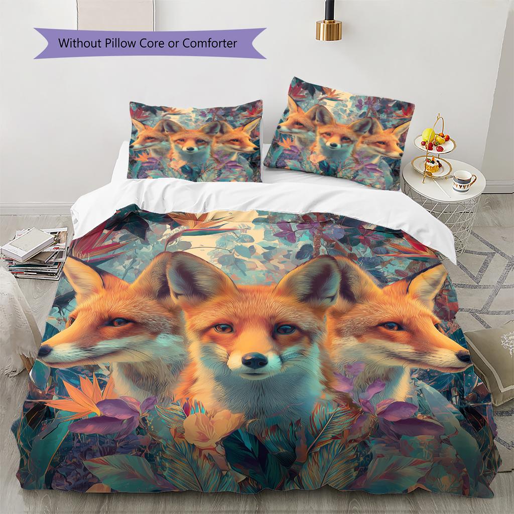 Fox Pattern Bedding Home Decoration Birthday Gift (1 * duvet cover + 2 * pillowcase, without core)