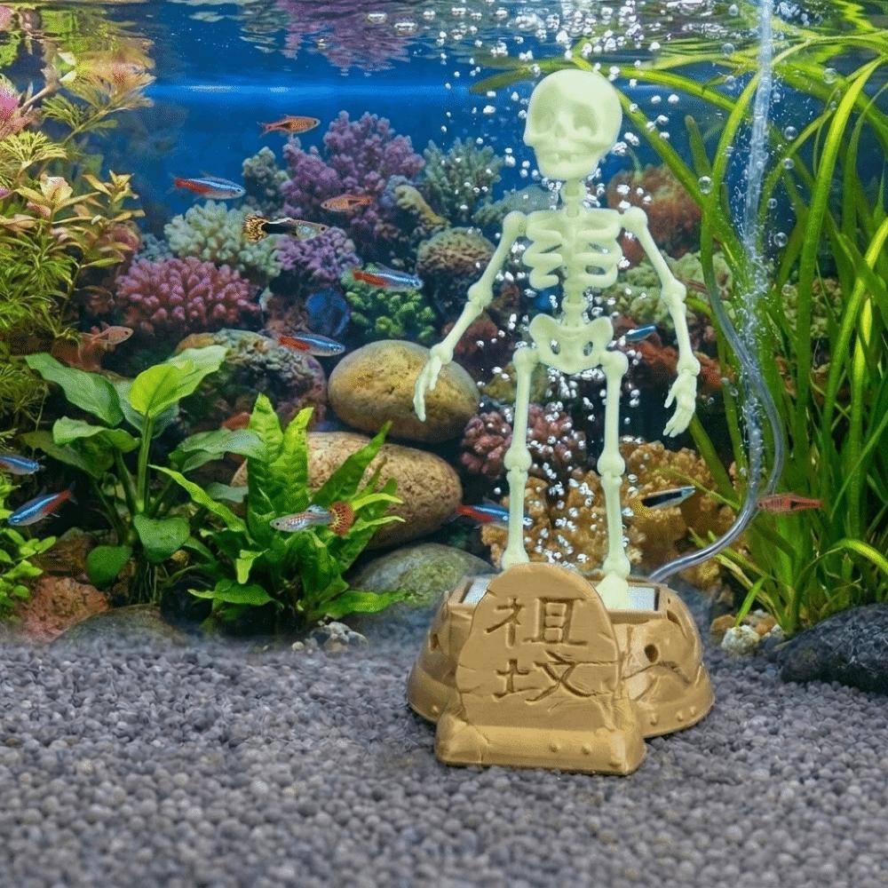 3D Printed Fish Tank Dance Skull Ornament Plastic Wiggling Skeleton Statue Halloween Decor