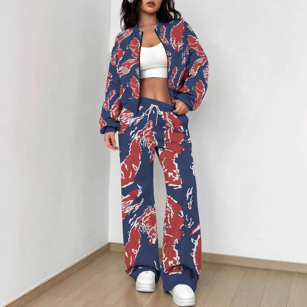 Striped Autumn And Winter New European And American Women'S Clothing Smudge Printing Suit Women