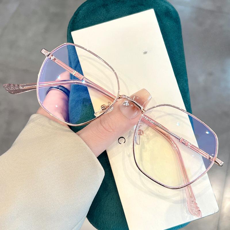 Metal Polygonal Glasses Frame Female Plain Anti-blue Flat Mirror Online Celebrity Myopia Glasses with The Same Paragraph