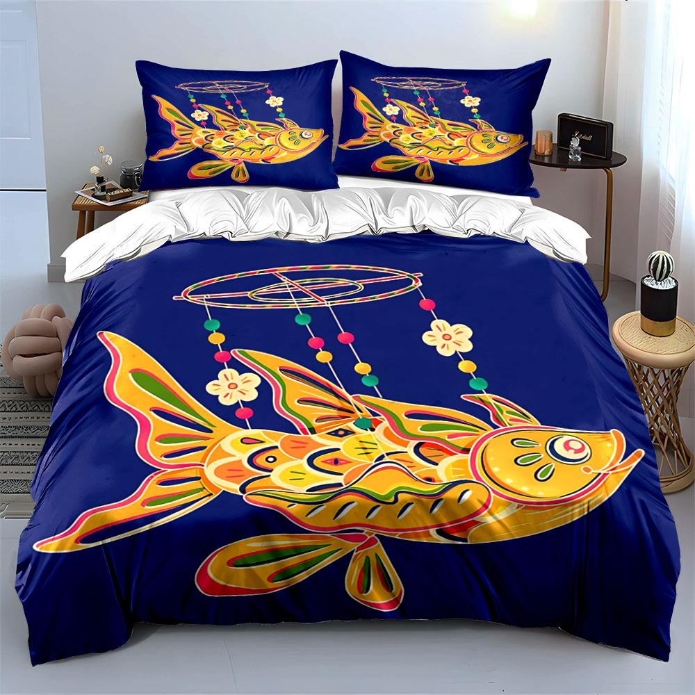 "Colorful Fish Hanging Decor Set" Bedding Set with 1 Duvet Cover 2 Pillowcases Single Double King Queen, Gift