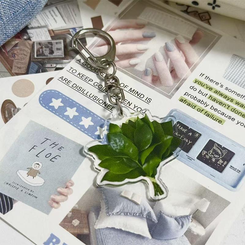 Creative Pomelo Leaf Acrylic Keychains Women Hanger Pendant Decoration Bag Charm Car Keyring Accessories Gifts