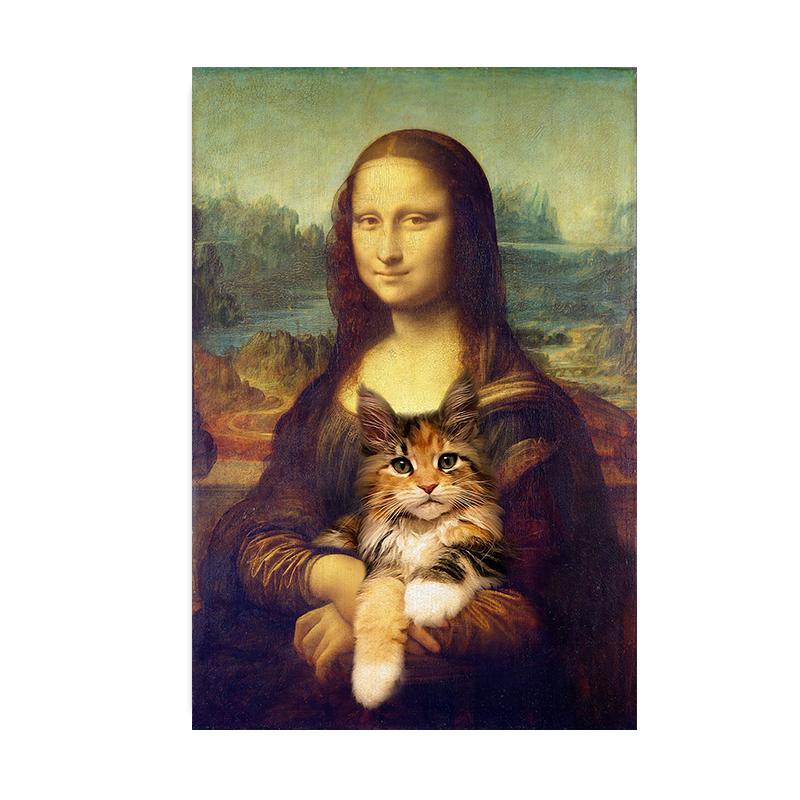 Винтажная Мона Лиза с котом, холст, картина, забавные постеры и принты, настенные художественные фотографии для гостиной, украшения дома, Cuadros