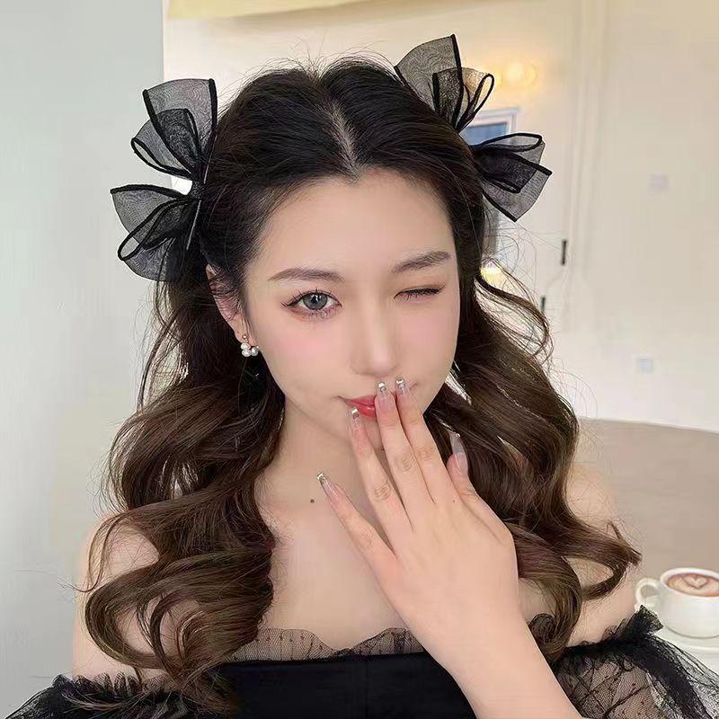 Black Lace Double-Layer Mesh Bow Hairpin For Women Girl Hair Accessories