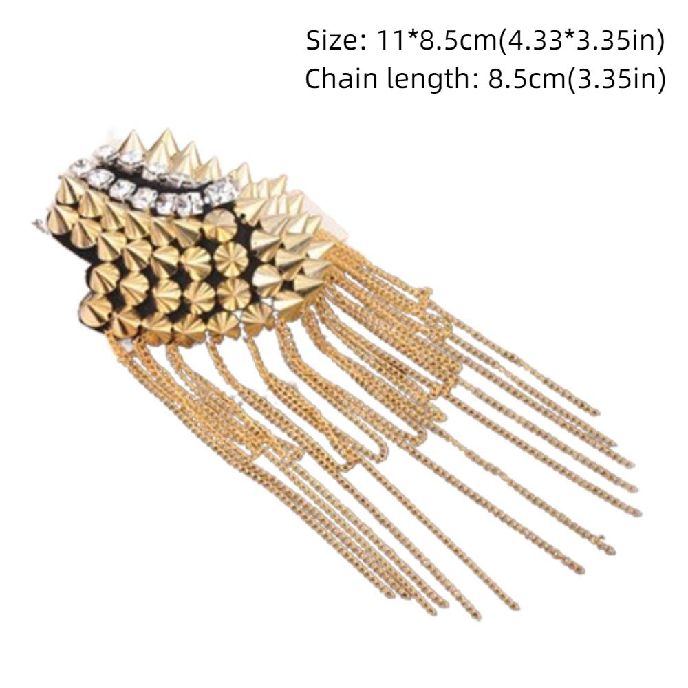 Cool Club Tassel Chain Epaulette Pin Jacket Vintage Brooch Rivet Shoulder Badges  Stage performance