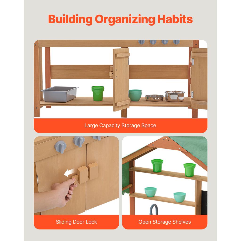 SucceBuy Mud Kitchen Cookware Toys Kids Outdoor Toddler Grocery Store Playset with Stoves Faucet for Children Birthday Gifts