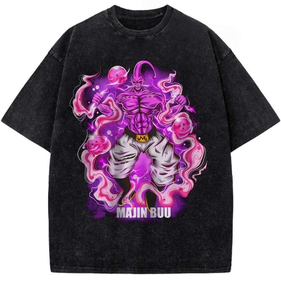 Dragon Ball Majin Buu All Forms Printed Tshirt Mens and Womens Washed Tshirt High Quality Vintage Cotton Tshirt Tops