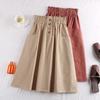 Spring/Summer 2025 Elegant Elastic Waist A-Line Button Skirt for Women