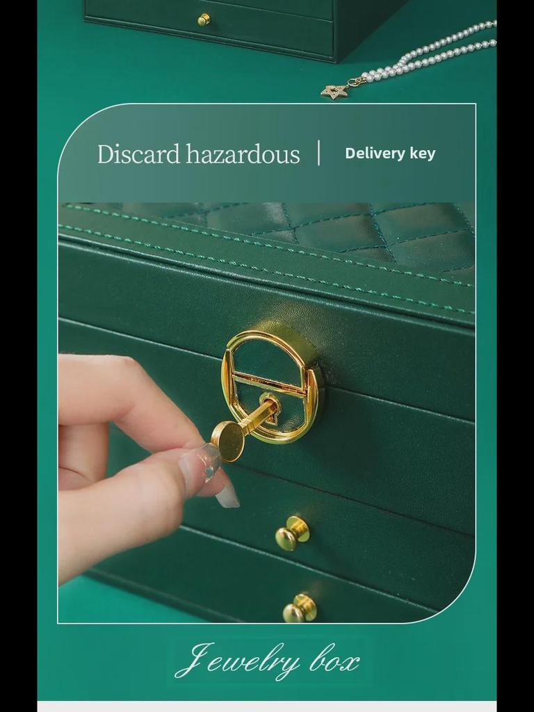 Three-Layer PU Leather Jewelry Box with Velvet Storage and Large Capacity Drawer