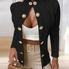 Women Jacket Slim Fit Stand Collar Long Sleeves Metal Buttons Jacquard Pure