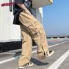 Лето 2023, новые трендовые мужские широкие брюки-карго, корейская уличная одежда, повседневные дизайнерские спортивные штаны большого размера с пуговицами для подростков