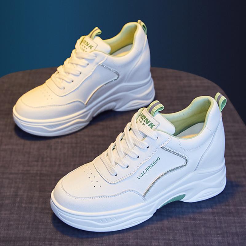 Spring Autumn Genuine Leather Women's White Shoes Sneaker Thick-Soled Casual Shoes Increased Women's Shoes Single Shoes