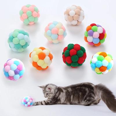Игрушки для кошек, разноцветные, ручной работы, мяч-колокольчик, эластичный мяч, интерактивные, для преследования, товары для животных