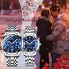 Пара часов Пара часов Пара часов Нержавеющая сталь 3ATM Вода Бриллиант Светящийся Аналоговый Дисплей Календарь Стильные Кварцевые Часы Серебристо-Синий Модные Аксессуары