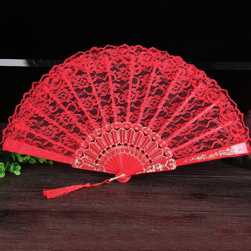 1PC Folding Fans Festival Gift Solid Color Hand Held Flower Fan Hollow Lace Fans Decorative