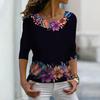 Women Autumn Tops Rose with Thorns Print Causal Long Sleeve T-shirt Top Blouse