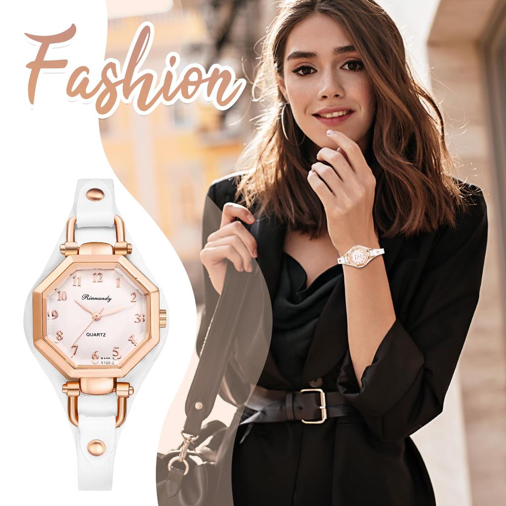 Octagonal Numeral Small White Gold New Eve Wristwatch, Ladies', Dial, Dial, Dial, Strap, Case, Stylish, Fashionable, Present, Gift, Valentine's Day,