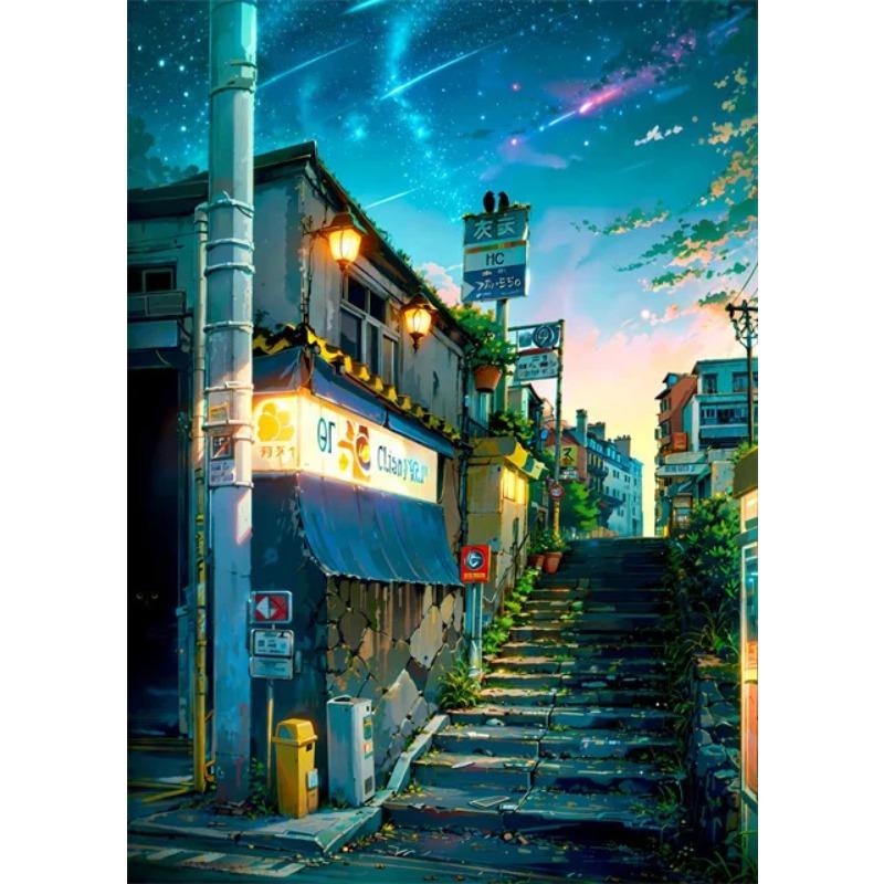 Japanese Street Scenery Cherry Blossom Architecture Canvas Poster Flowers Plants Landscape Wall Art Prints for Modern Home Decor