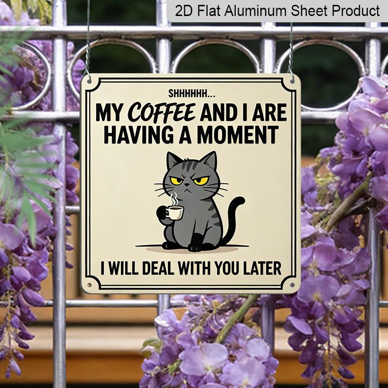 2D Flat, 1pc, Vintage Metal Aluminum Decorative Sign, My Coffee and I Are Having A Moment, Retro Wall Art, Home Decor for Kitchen, Dining Area