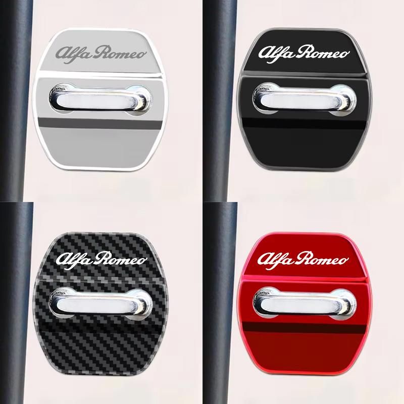 SYENG1 4Pcs Car Door Lock Protective Cover Sticker for Alfa Romeo Logo Sportiva Giulia Giulietta 159 156 MITO Stelvio 147 Accessories