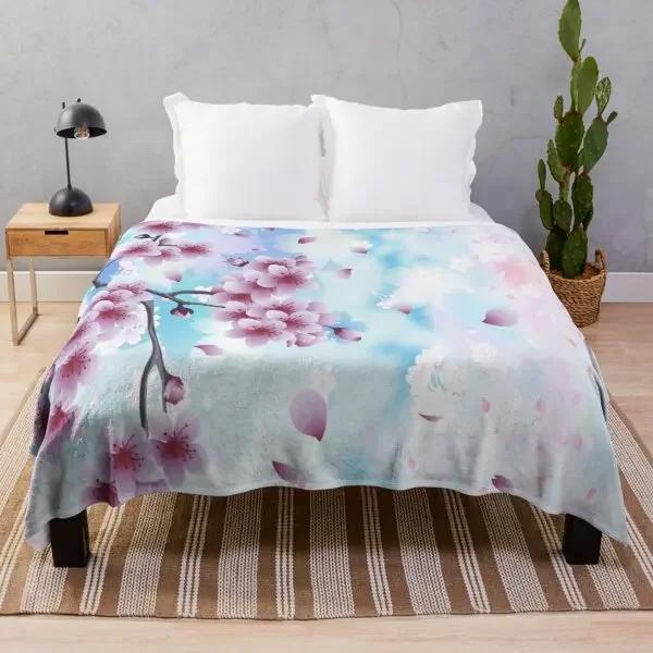 Белый Розовый Фланелевый Плед с Сакурой Романтические Цветы Королевский Королевский Полный Размер Для Гостиной Дивана Легкий