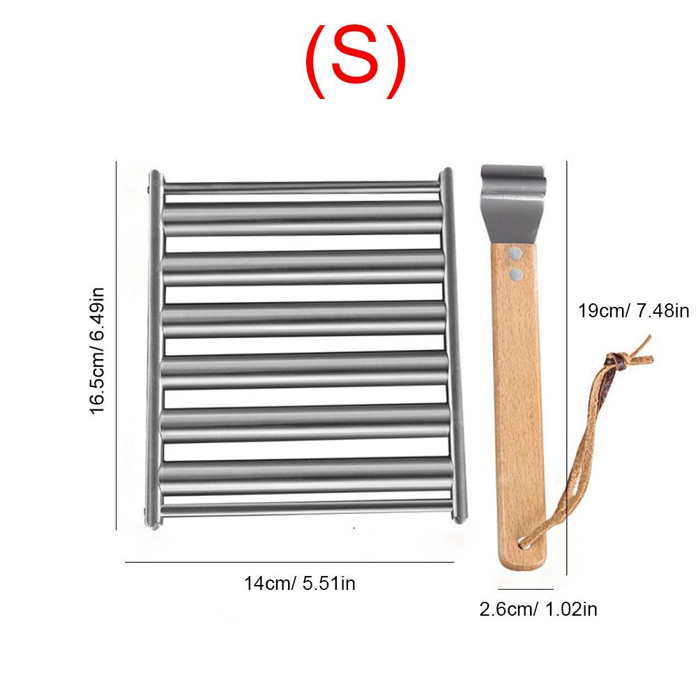 Hot Dog Roller Sausage Roller Rack Stainless Steel Hot Dog Grill Roller with Wooden Handle BBQ Hotdog Roller Grill Accessories