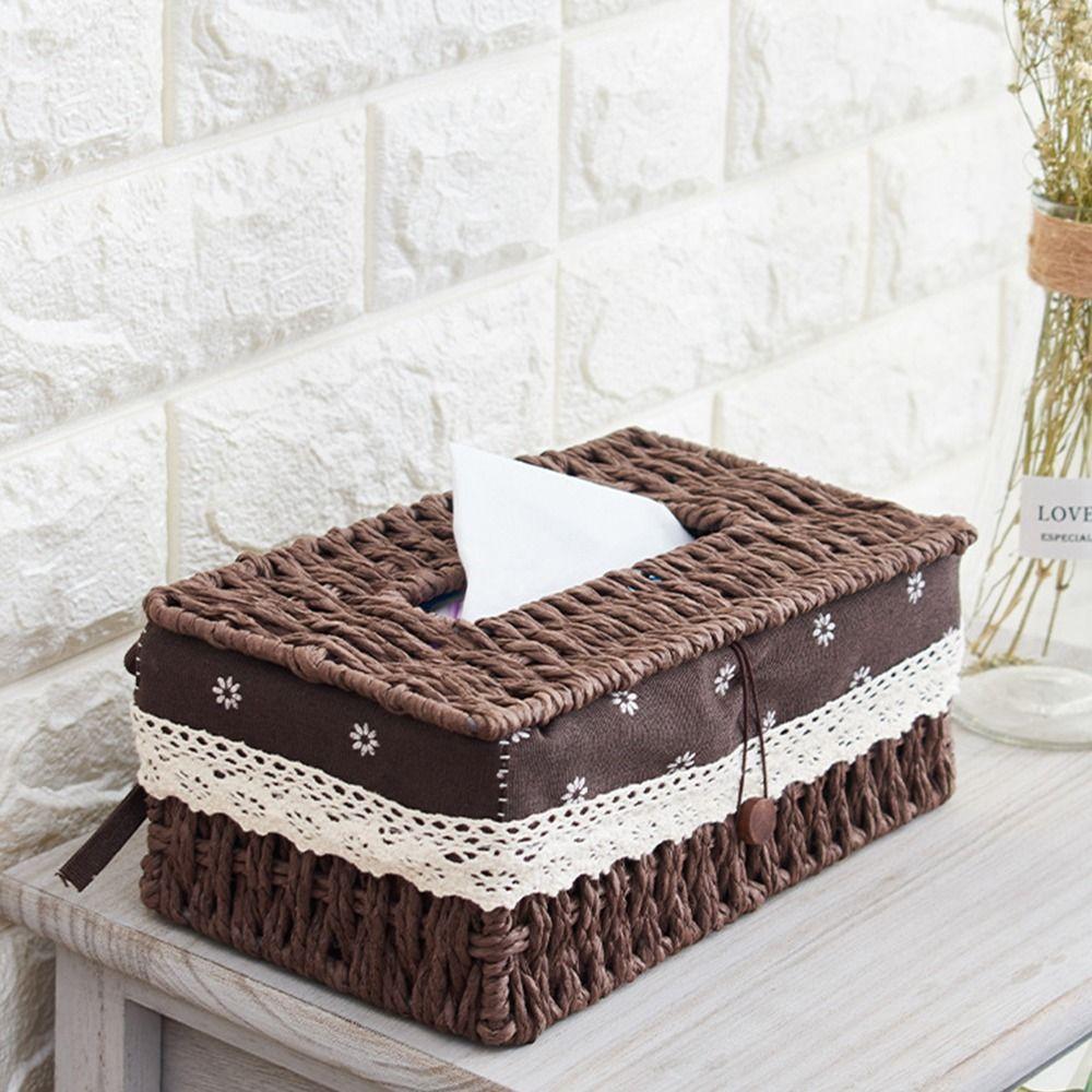 Household Tissue Holder Hand Woven Tissue Box Cover Multi-functional Napkin Case Bathroom
