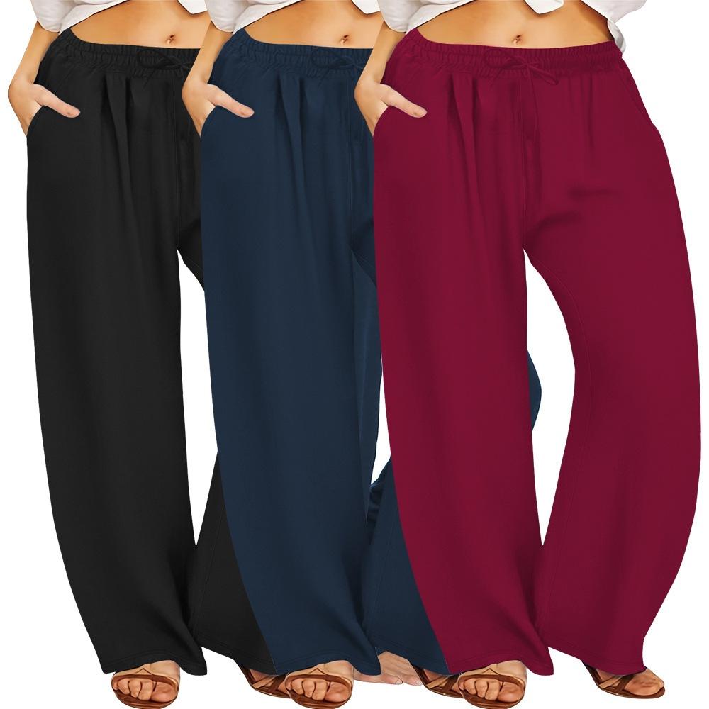 Женские свободные повседневные брюки большого размера с широкими штанинами и завязками на шнурке с карманами