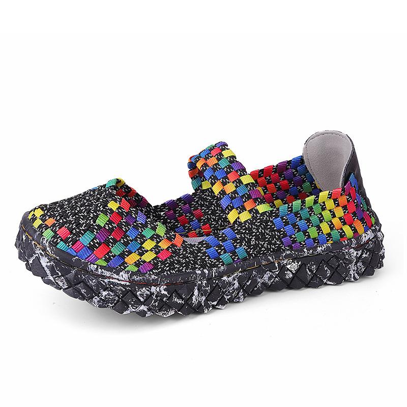 Женская эластичная плетеная прогулочная обувь Сандалии на плоской подошве Удобные повседневные нескользящие легкие дышащие кроссовки Мэри Джейн Обувь для медсестер Повседневные женские лоферы