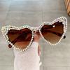 Retro Large Frame Diamond Set Sunglasses Peach Heart Love Sunglasses Women's Metal Hinge Personality Glasses